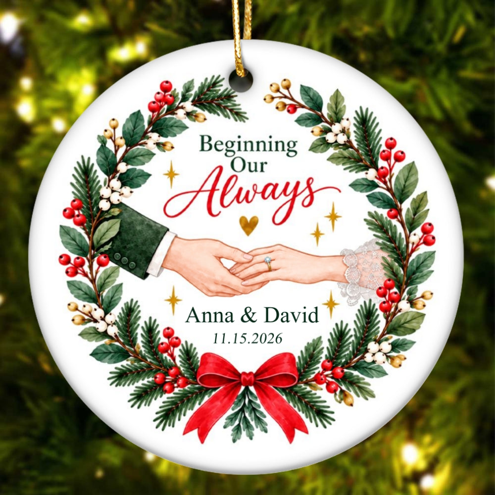 Our Forever Christmas Couple Hands - Personalized Ceramic Ornament - Love Keepsake for Couples, Romantic Gift for Newlyweds Husband Wife