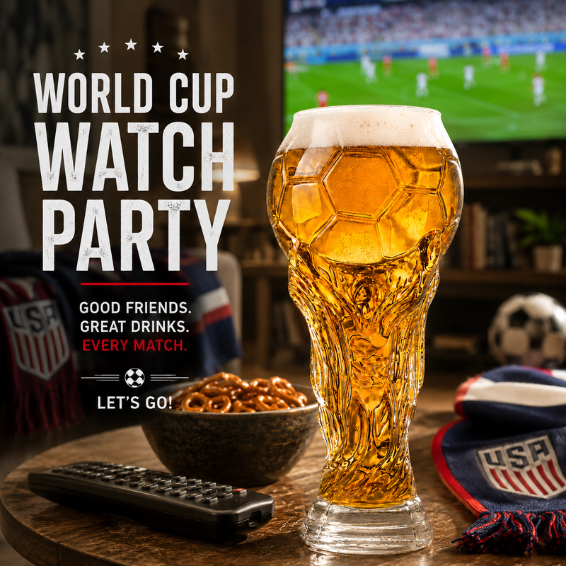 World Cup 2026 Football Trophy Beer Glass, Match Day Beer Glass, Birthday Gift for Him, Gift for Dad