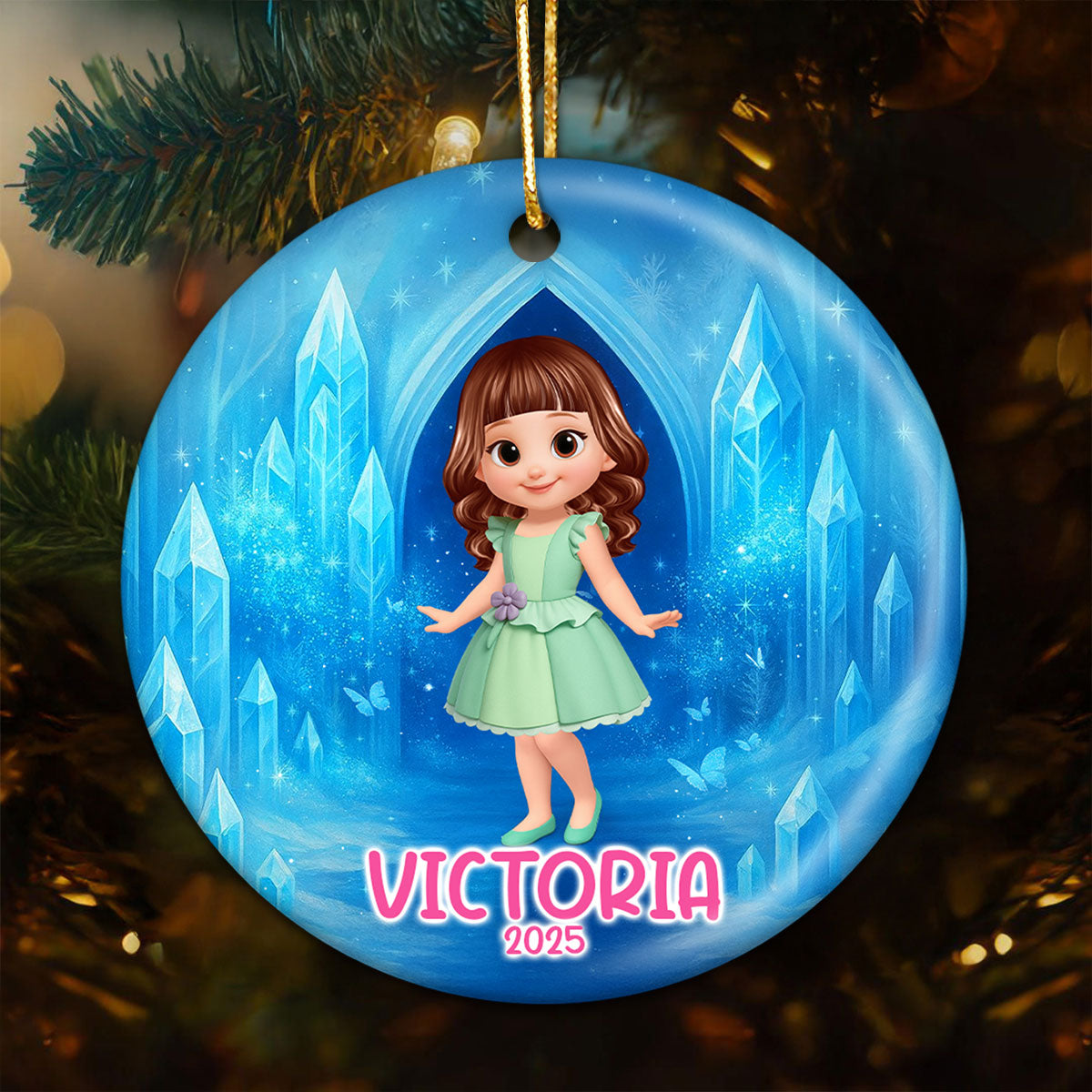 Little Princess Personalized Circle Ceramic Ornament, Christmas Gift for Daughters, Granddaughters