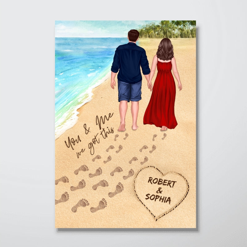 Couple Walking On Beach Footprints On Sand Personalized Vertical Poster