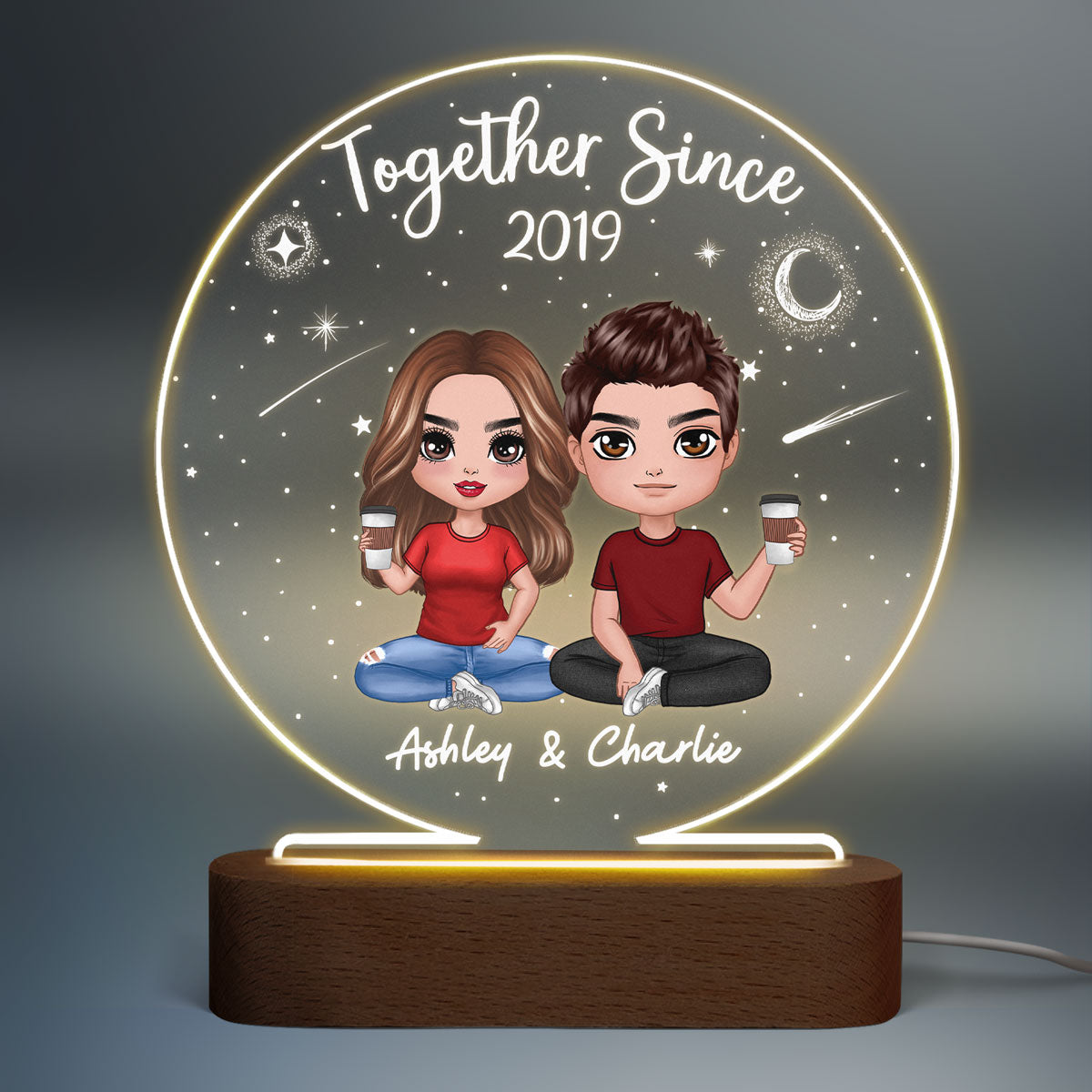 Together Since Couple In Starry Night Personalized Circle Acrylic Plaque With LED Night Light - Valentine‘s Day Gift - Anniversary Gift For Couple - Gift For Him - Gift For Her
