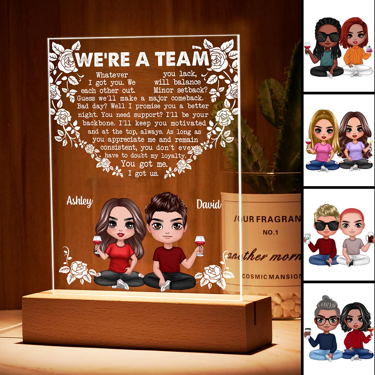 We‘re A Team Doll Couple Sitting Gift For Him Gift For Her Personalized Plaque LED Night Light
