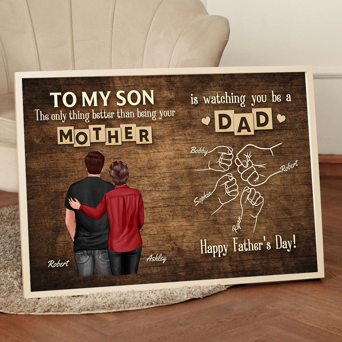 From Mom Dad To Son Watching You Be A Dad Word Tiles Fist Bump Personalized Poster, Gift For Son