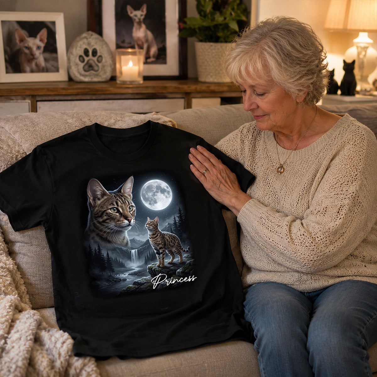 Cat Howling to the Moon Custom Pet Photo - Personalized Shirt - Halloween Gift for Cat Lovers