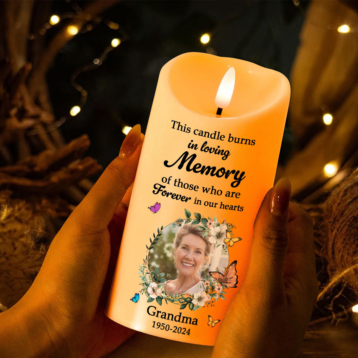In Loving Memory Of Lost Loved Ones, Custom Photo Personalized LED Candle, Sympathy Gift