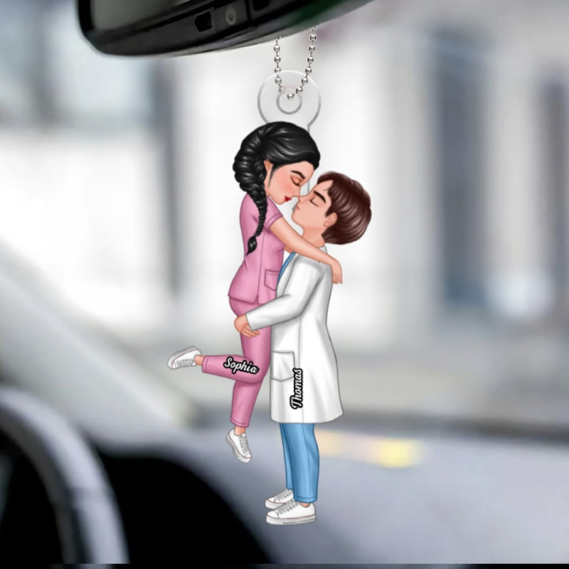 Hero Couple Hugging Kissing Personalized Acrylic Car Hanger Ornament, Anniversary  Gift For Him, For Her, For The Couple