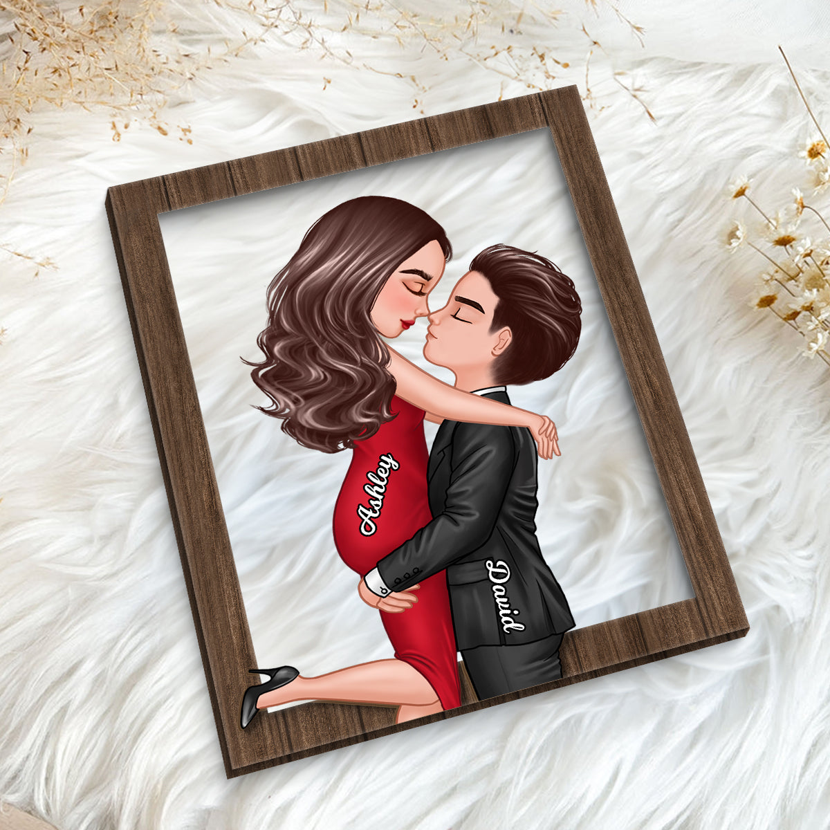 Couple Hugging Kissing Frame Personalized 2-layer Wooden Plaque, Gift For Him, For Her
