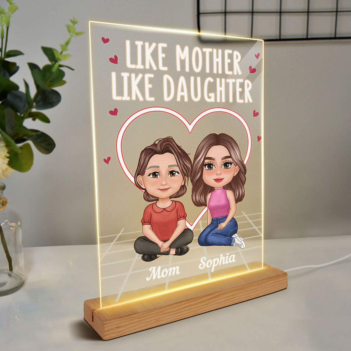 Pretty Doll Like Mother Like Daughter Neon Personalized Acrylic LED Night Light