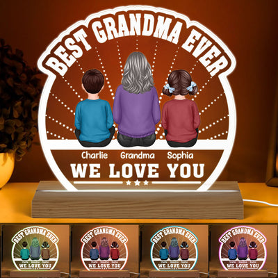 Best Grandma Ever Back View Woman & Grandkids Personalized Custom Shaped Acrylic Plaque With LED Night Light