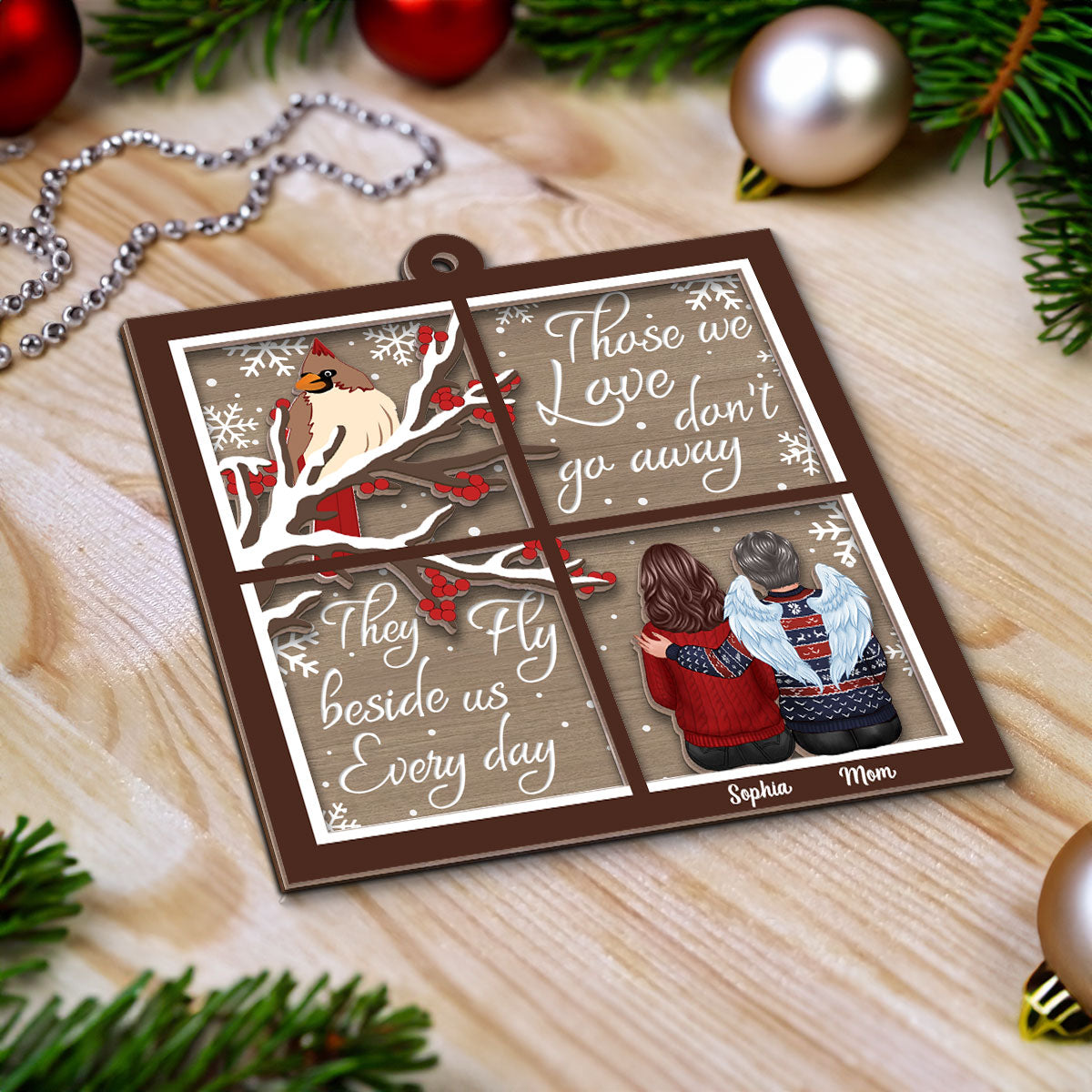 Cardinal Memorial Window Shaped Personalized 2-Layer Wooden Ornament