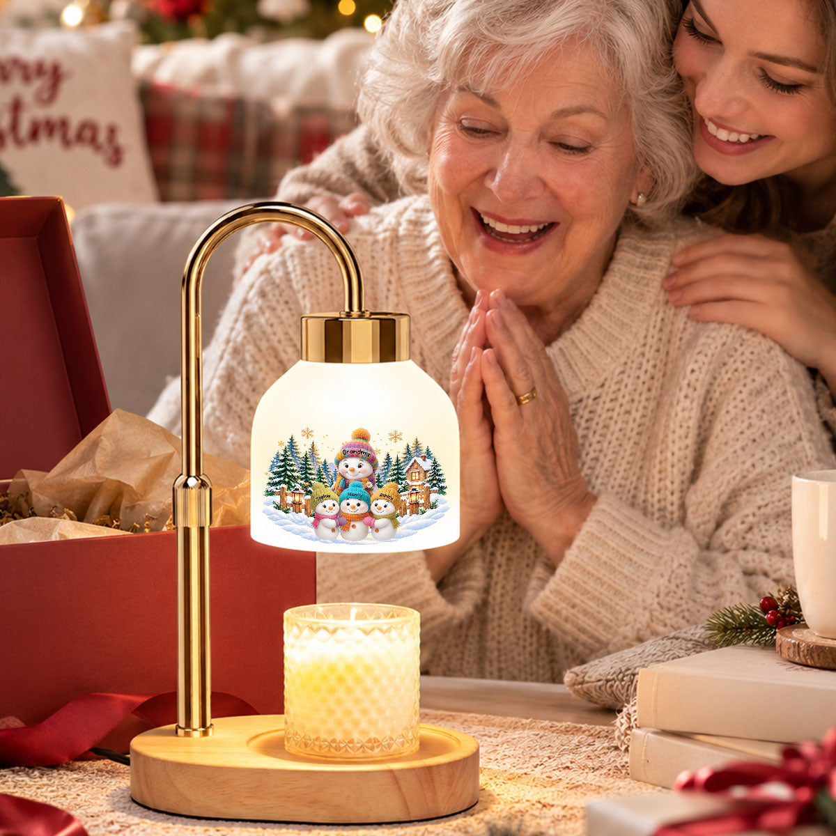 Grandma Grandkids Snowman - Personalized Candle Warmer Lamp - Christmas Home Decor Gift For Grandma