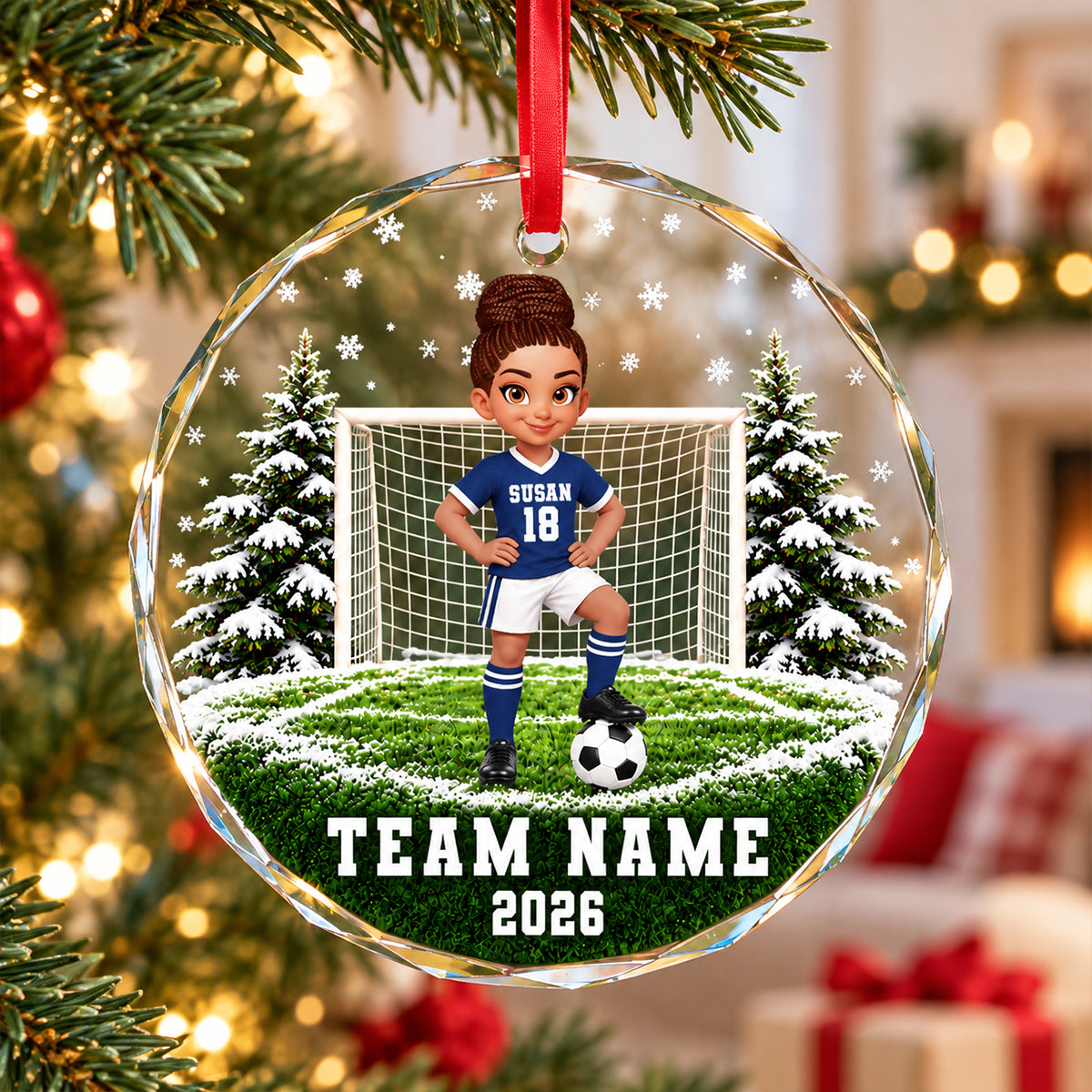 Soccer Player 2D Flat - Personalized Glass Ornament – Custom Boy & Girl Soccer Christmas Keepsake, Team Name & Year, Gift for Soccer Lovers
