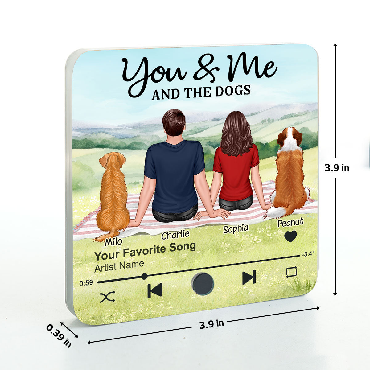 Couple & Dog Picnic In Park Personalized Music Fridge Magnet, Gift For Him, For Her