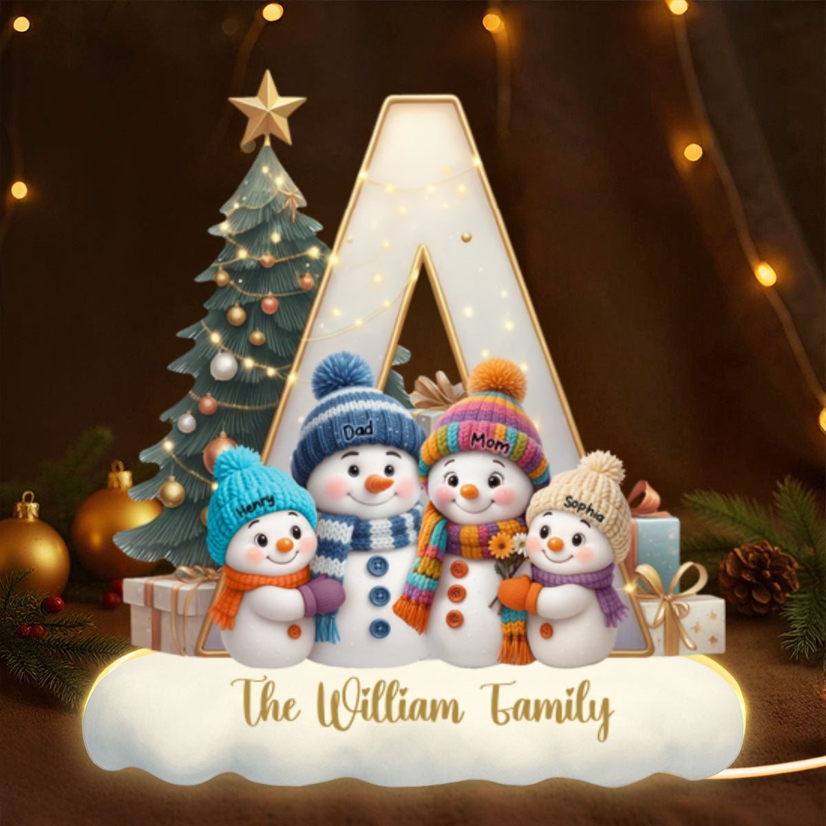Family Name Initial Snowman - Personalized Light Box - Festive Christmas Decor, Thoughtful Gift for Loved Ones