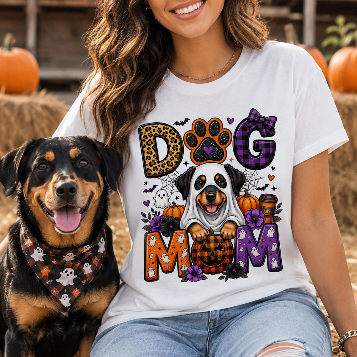 Halloween Dog Mom - Personalized Shirt - Custom Dog Photo, Fall Pumpkin Halloween Trendy Tee for Dog Moms