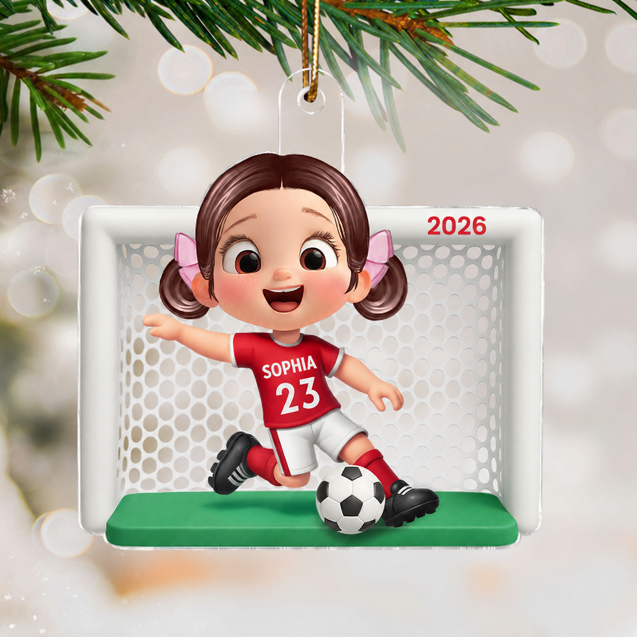 Boy Girl Soccer Player Personalized 3D Effect Acrylic Ornament, Christmas Gift
