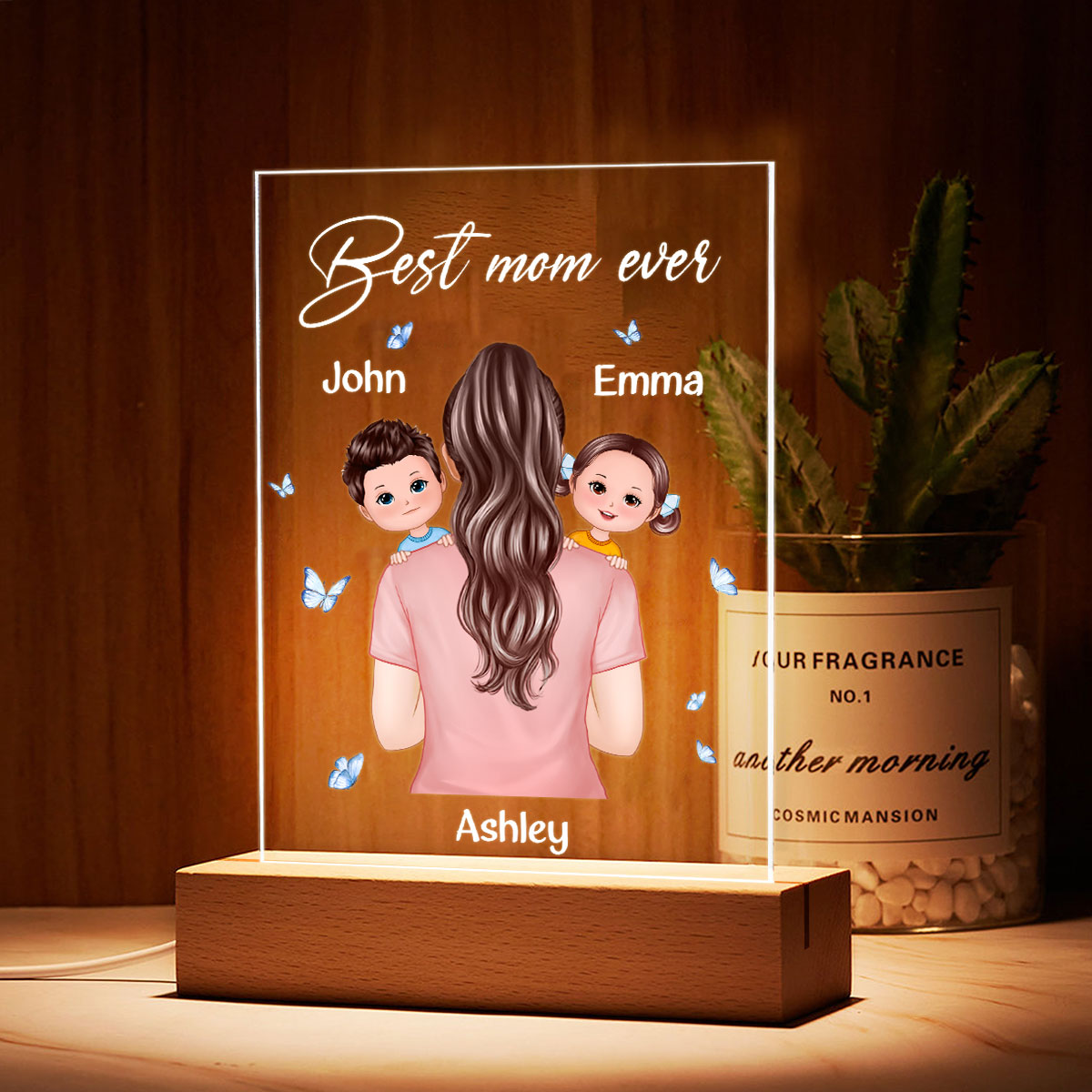 Mom Carrying Kids On Shoulder Best Mom Grandma Ever Personalized Acrylic LED Night Light