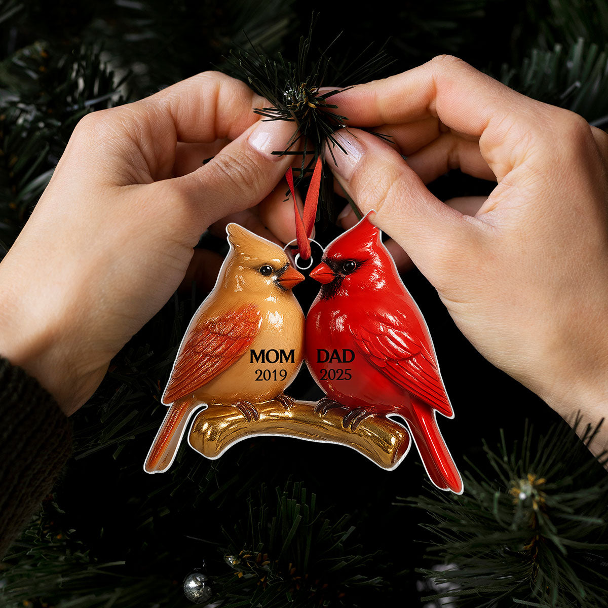 3D Effect Vintage Nostalgic Cardinals Memorial Dad Mom Christmas Personalized Flat Acrylic Ornament