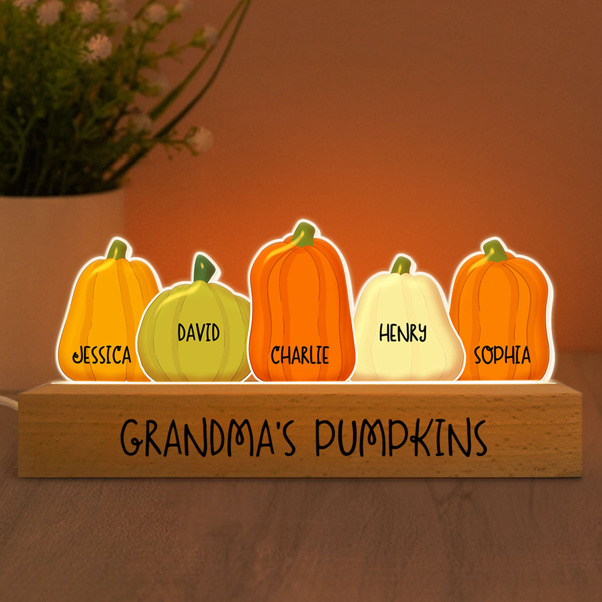 Grandma Pumpkins Personalized Acrylic Block LED Light, Gift For Mom, For Grandma