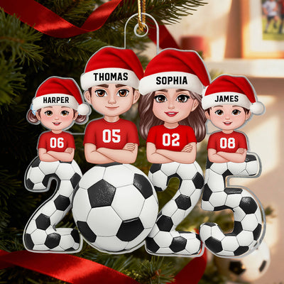 3D Effect Christmas Soccer Family - Personalized Acrylic Ornament