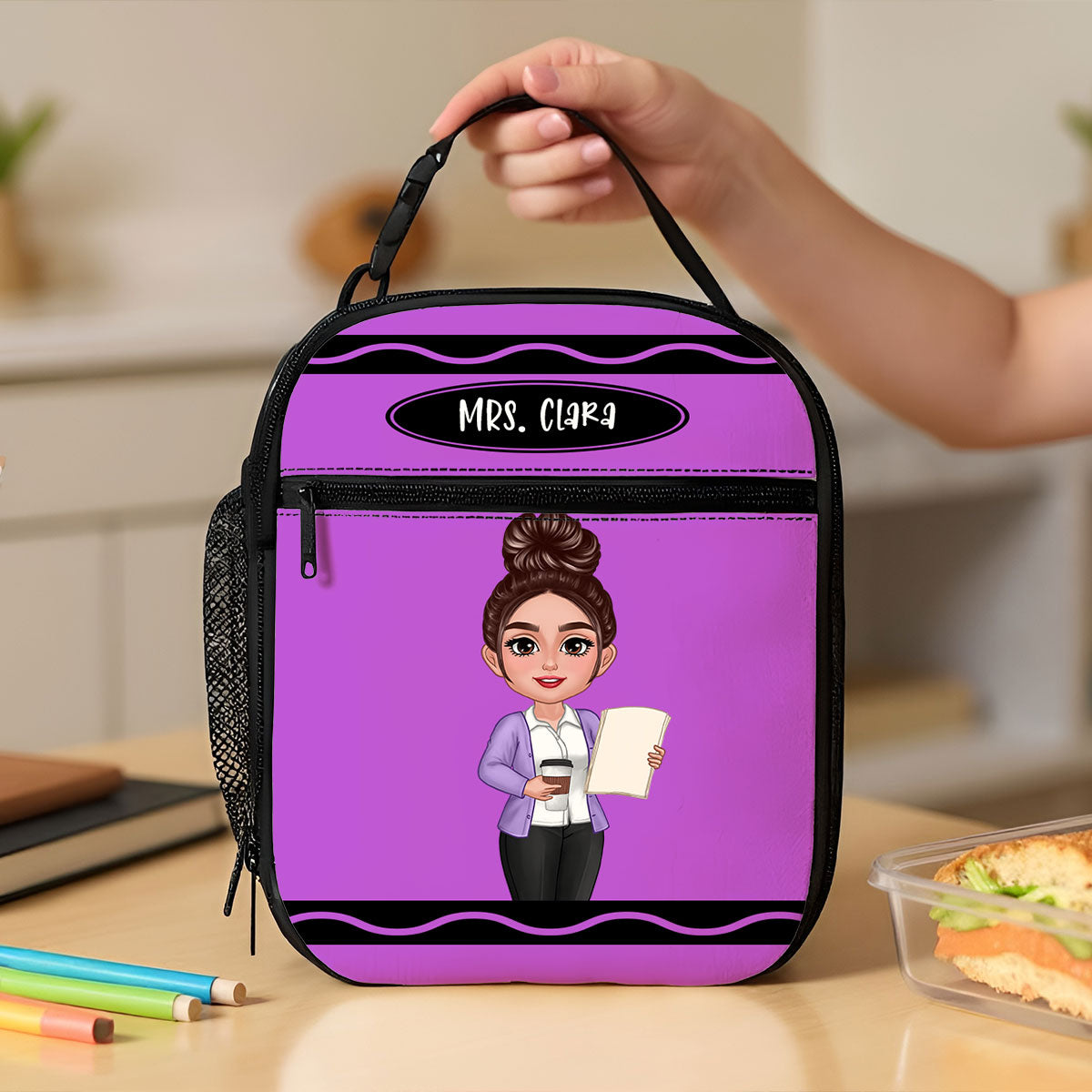 Teacher Crayon Personalized Insulated Lunch Bag, Back To School Gift For Teacher