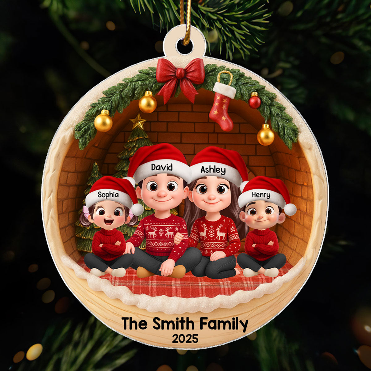 3D Cozy Vibe Family Sitting - Personalized Acrylic Ornament - Christmas Gift for Family