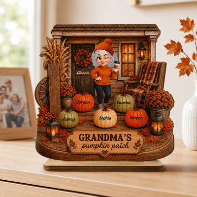 Grandma's Pumpkin Patch Front Porch 2D Flat Printed - Personalized 2-Layered Wooden Plaque - Cozy Fall Decor for Grandma