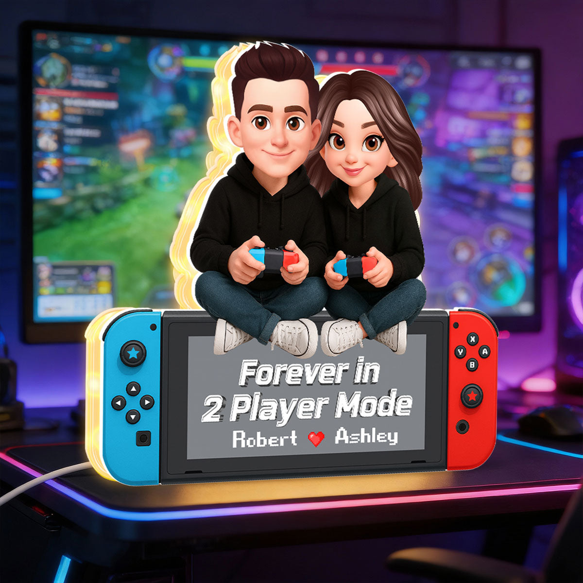 Forever In 2 Player Mode Gaming Couple - Personalized Light Box - Heartfelt Valentine, Anniversary Gift For Gamers, For Him, For Her