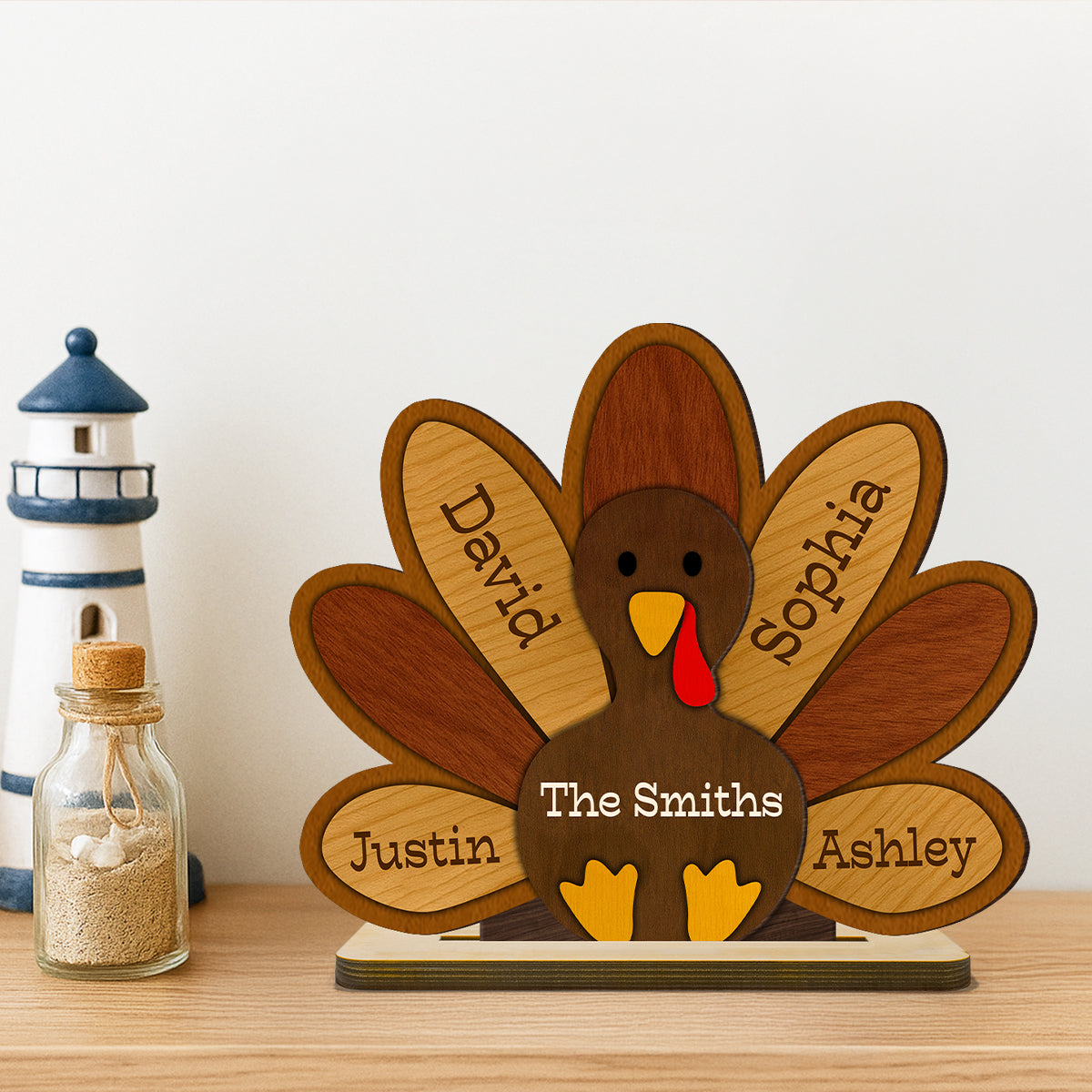 Grandma Turkey Thankful Grandma Personalized 2-Layer Standing Wooden Plaque