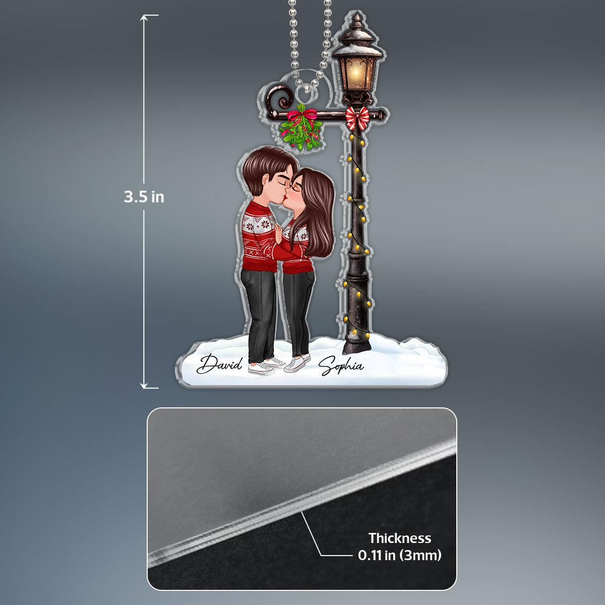 Couple Kissing Under Mistletoe Lamp Post Christmas Decor Personalized Acrylic Ornament