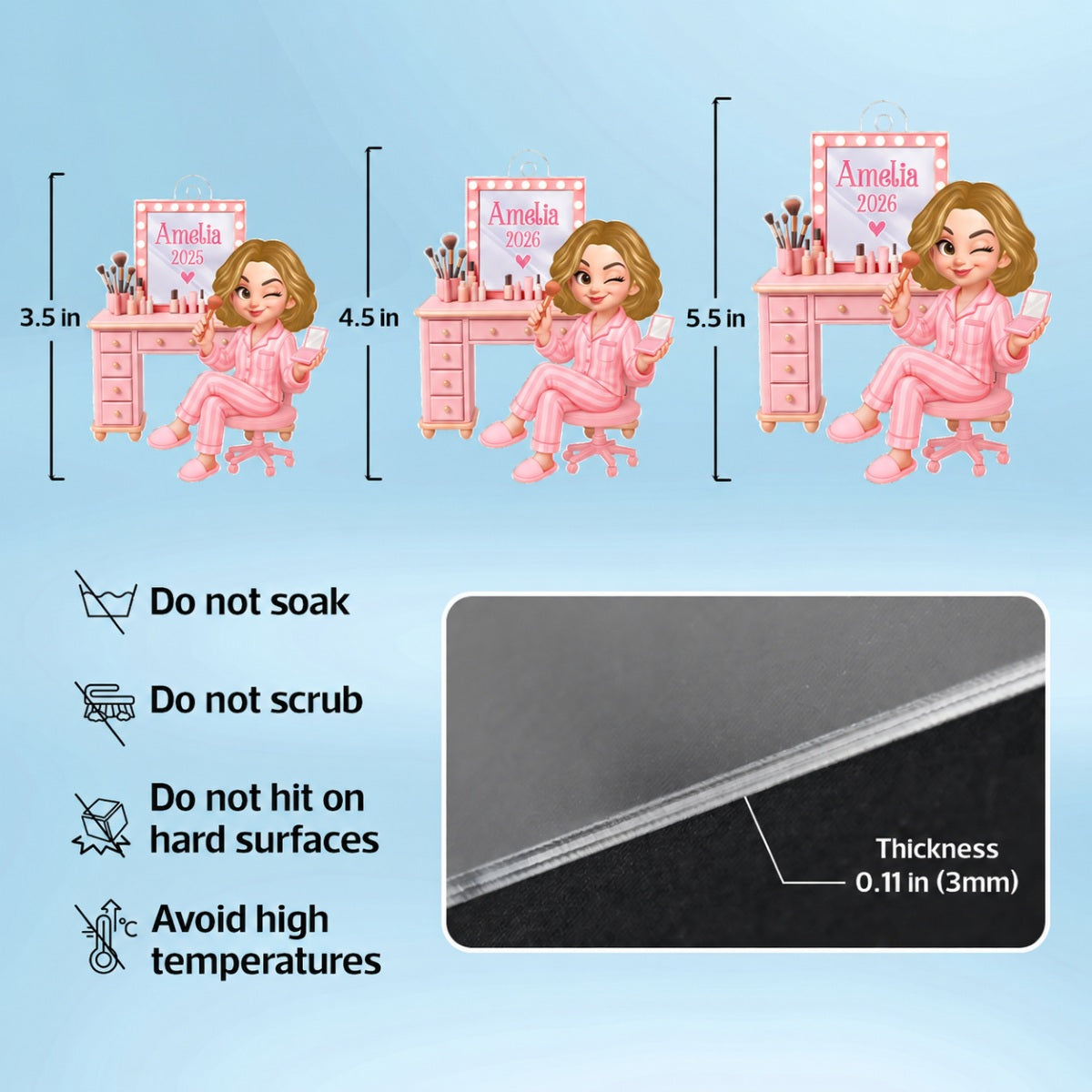 3D Effect Pink Girl Makeup - Personalized Acrylic Ornament - Christmas Gift for Daughters, Granddaughters, Teen Girls