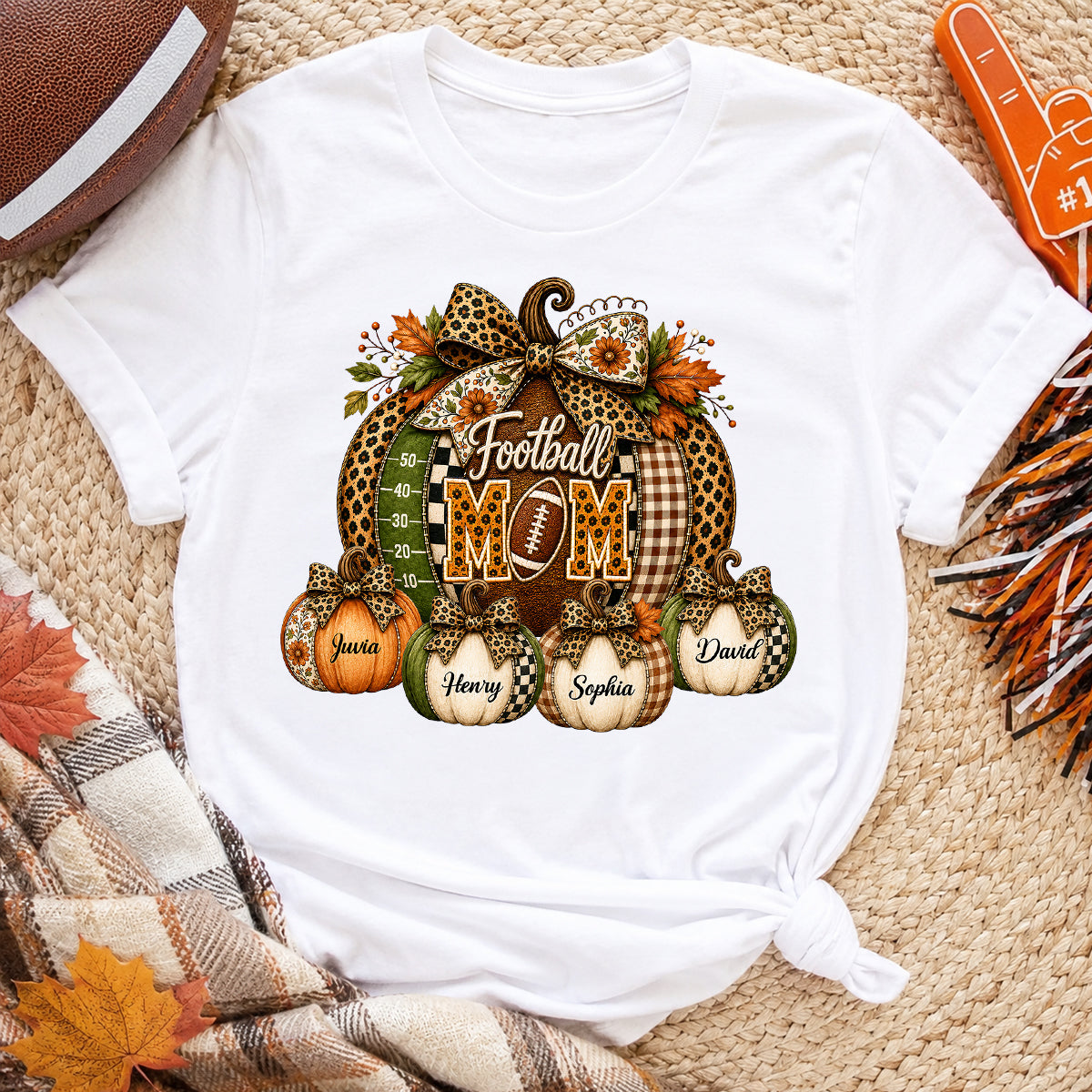Football Mom Grandma Pumpkin Leopard Pattern - Personalized Shirt - Trendy Fall Tee for Football Mama