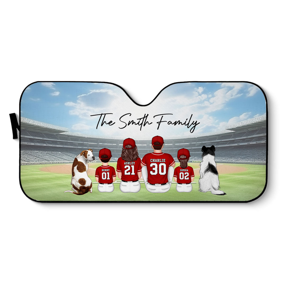 Baseball Family Sitting Back View Personalized Car Sunshade
