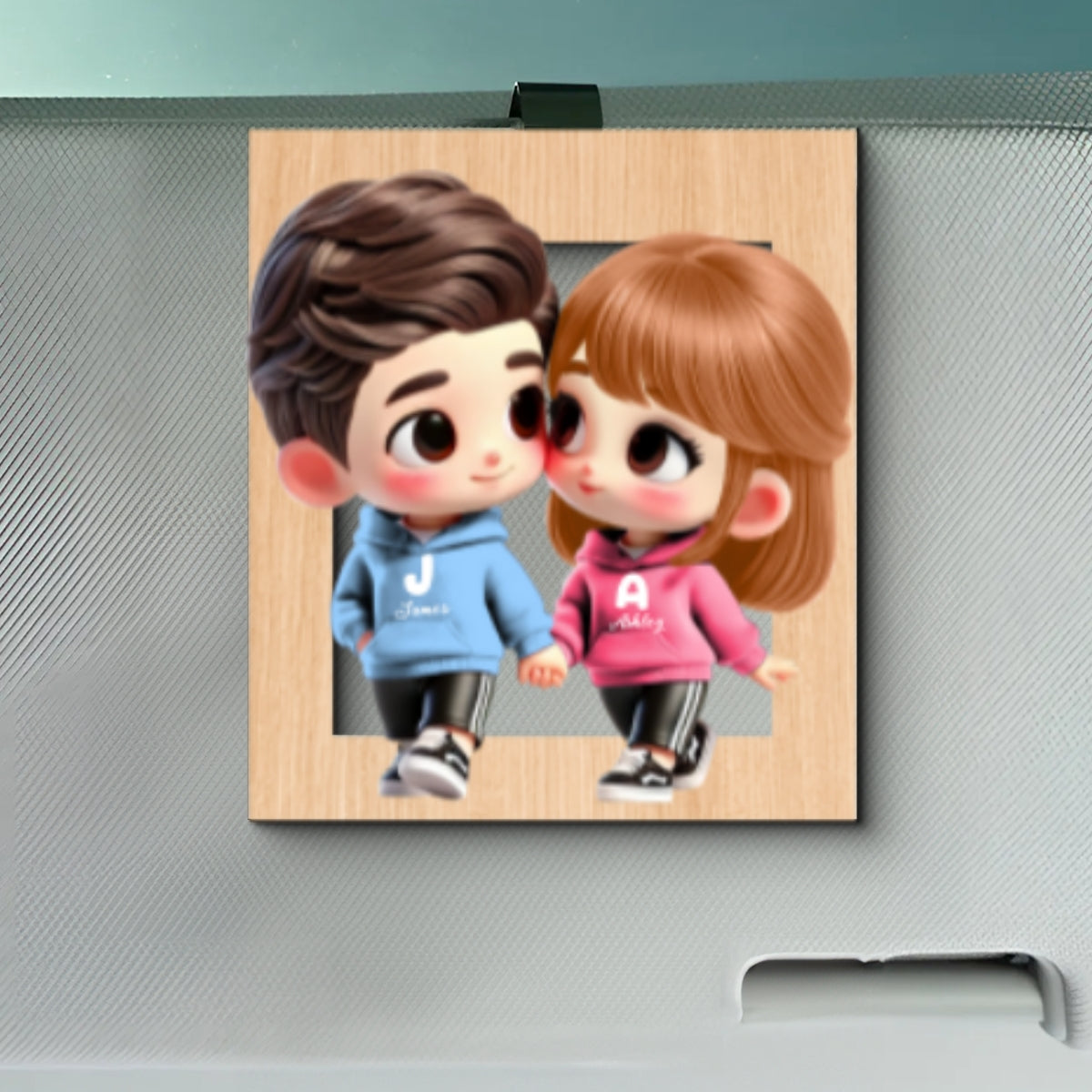 3D Effect Cute Cartoon Couple Holding Hands Personalized Car Visor Clip, Anniversary &  Gift for him, Gift for her