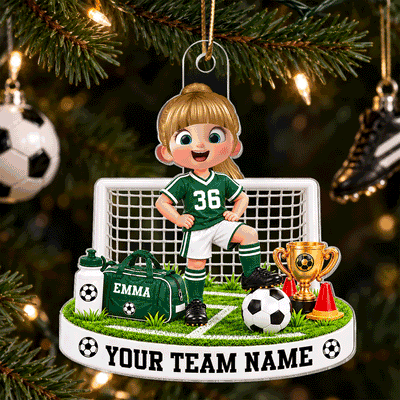 Soccer Kid Boy Girl Custom Name And Team Name - Personalized Acrylic Ornament - Christmas Gift For Soccer Players, Grandson, Son, Granddaughter, Daughter