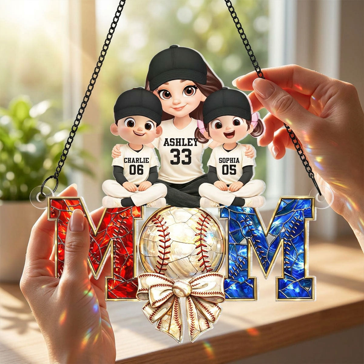 Baseball Mom And Kids - Personalized Acrylic Suncatcher - Mother's Day Gift for Mom, Wife