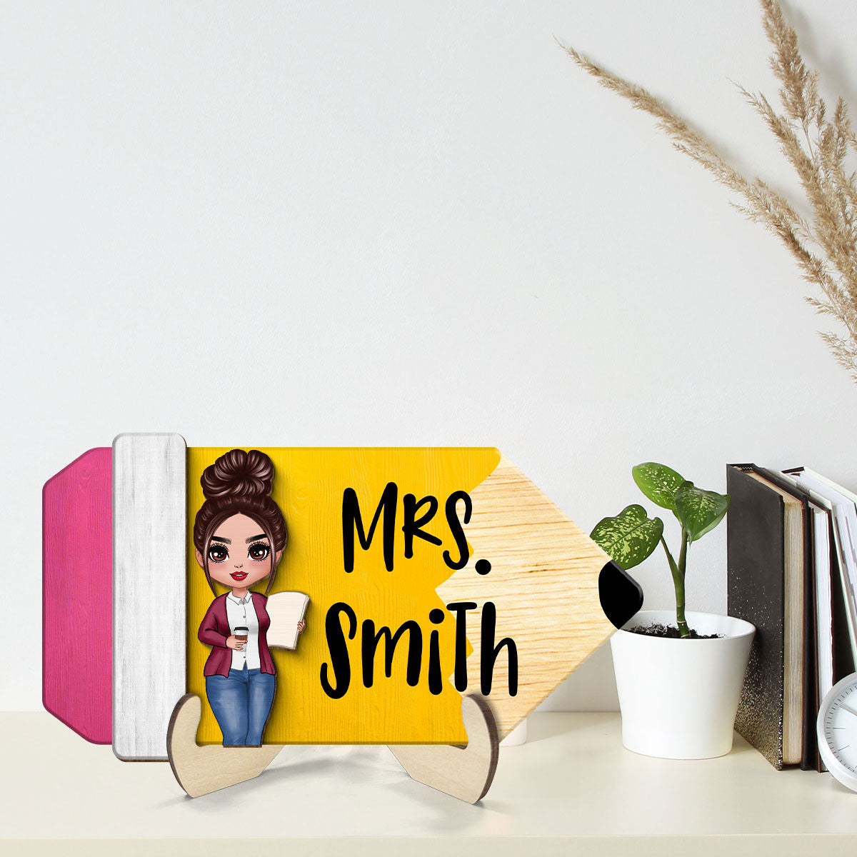 Teacher Pencil Personalized 2-Layer Wooden Plaque, Gift For Teacher, Teacher Classroom Decor