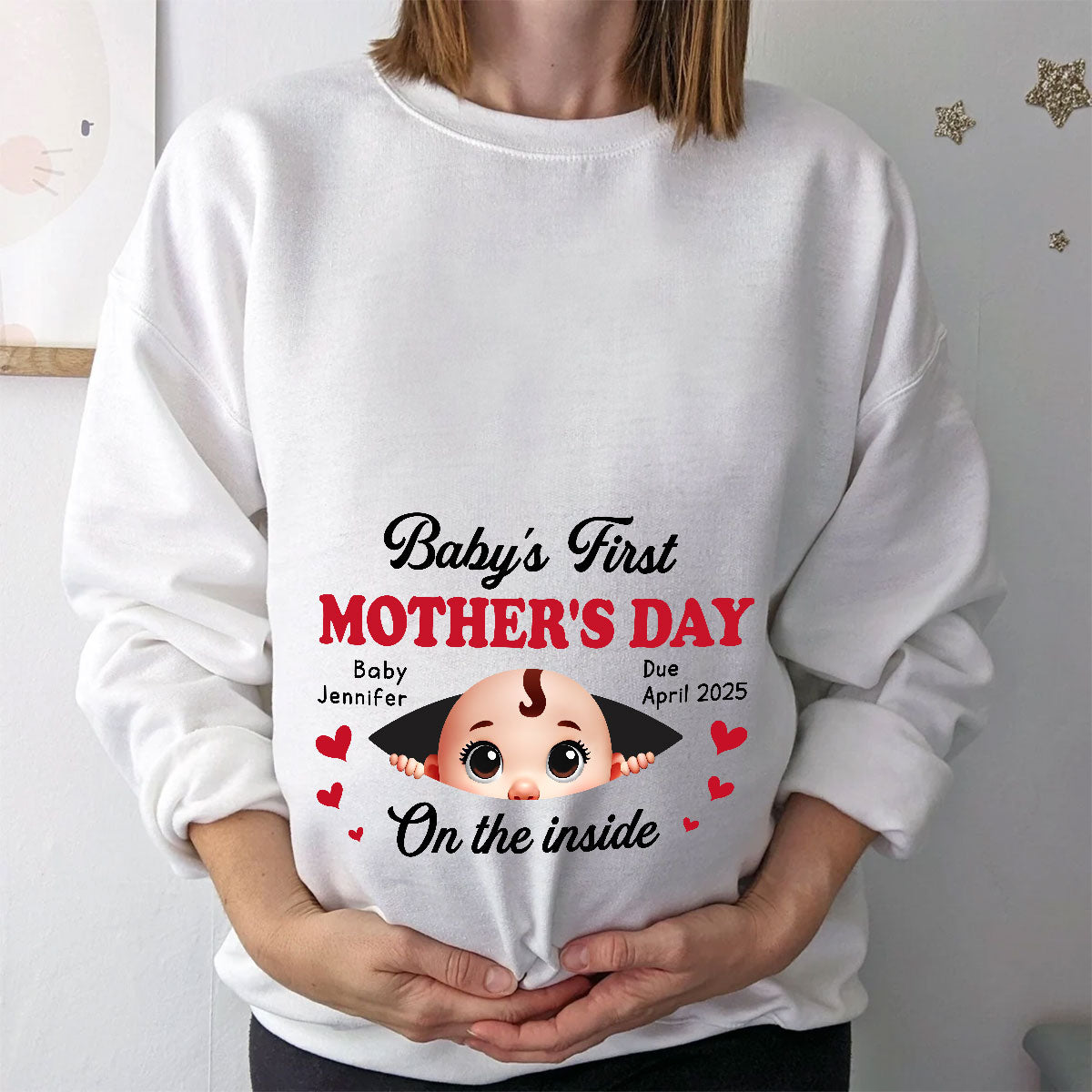 Baby First Mother's Day On The Inside Personalized Shirt, Custom Pregnancy Reveal Shirt, Gift For Expecting Moms