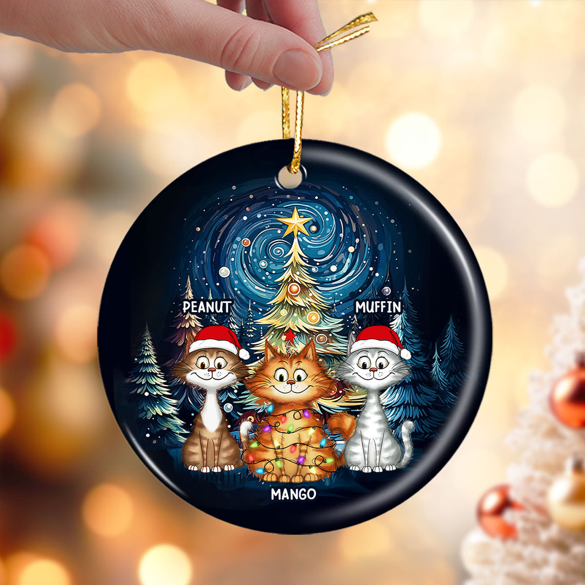 Christmas Magical Quirky Cat Ceramic Ornament, Personalized Whimsical Christmas Tree Quirky Cat Ornament, Unique Christmas Decor For Cat Lovers