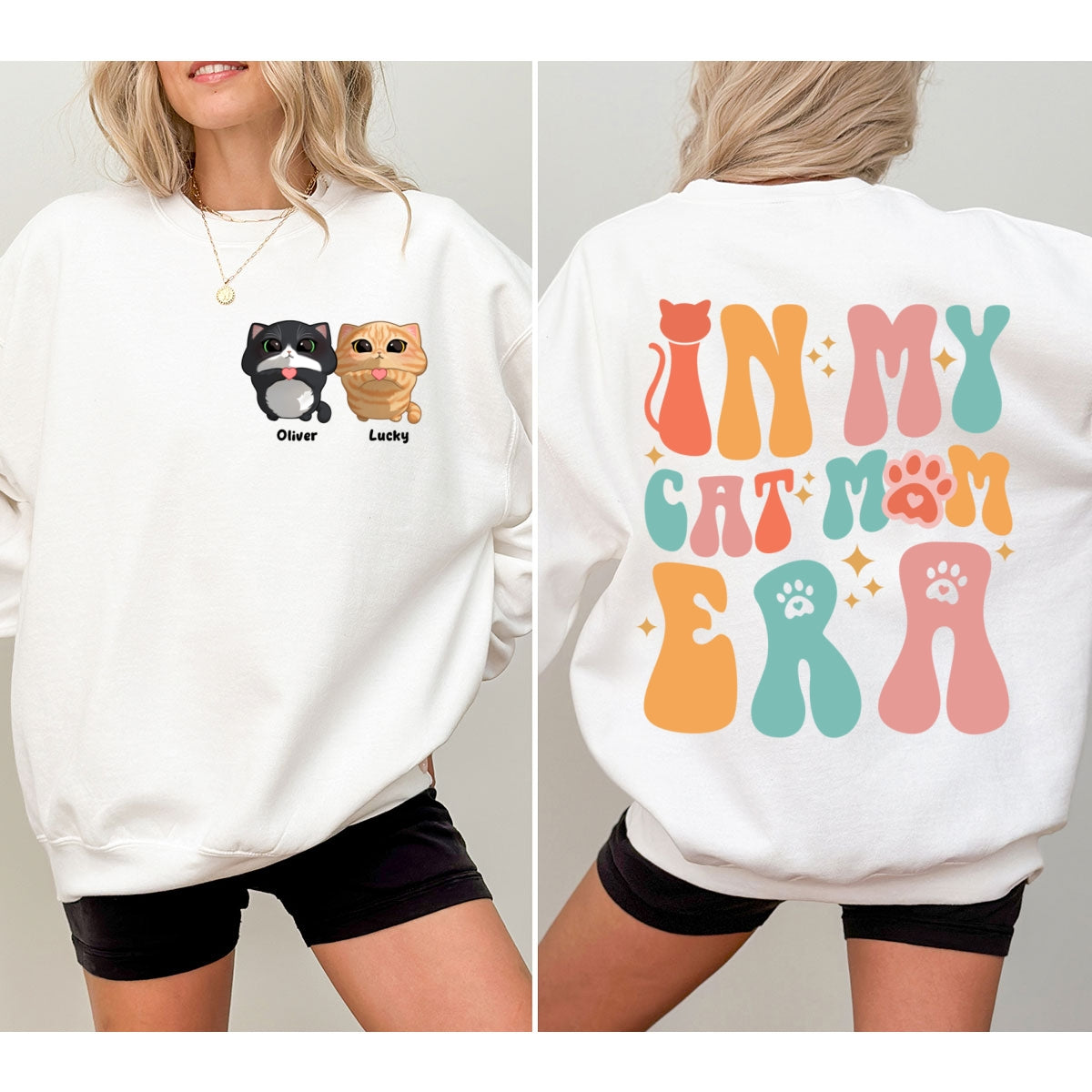 In My Cat Mom Era Gift For Cat Lover Cute Cat Looking Up Personalized Double Sided Sweatshirt