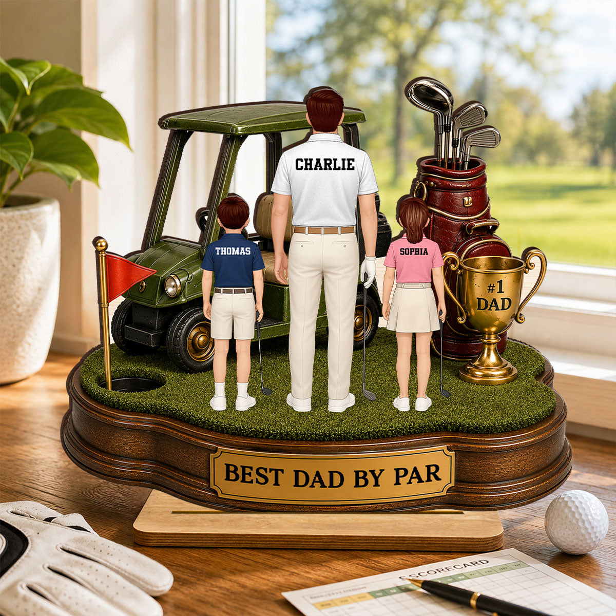 Best Dad By Par Golf Dad & Kids - Personalized 2-Layered Wooden Plaque - Father's Day Gift For Dad, Husband