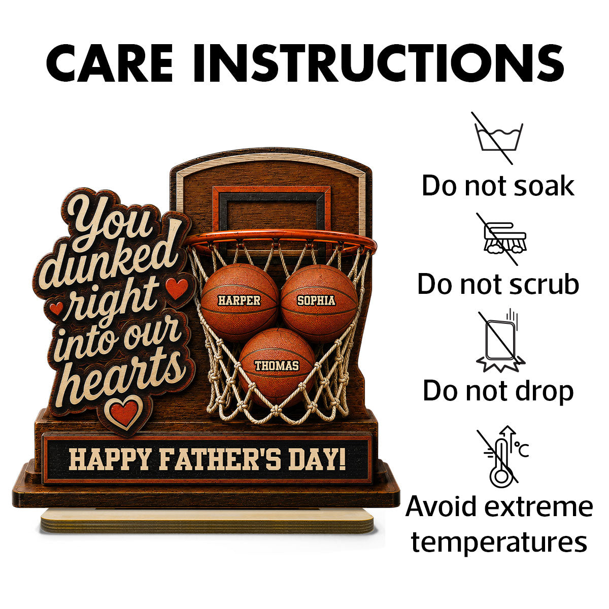 You Dunked Right Into Our Hearts Custom Name 2D Flat - Personalized 2-Layered Wooden Plaque - Father's Day Gift For Basketball Dad