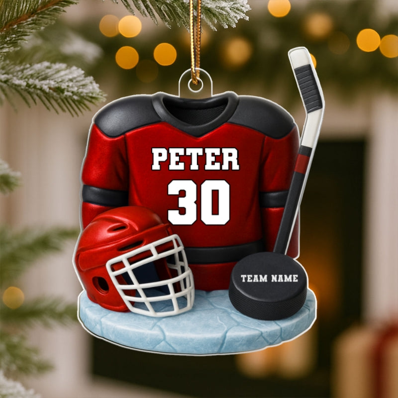 Hockey Kit 3D Effect - Personalized Acrylic Ornament - Christmas Gift For Son, Grandson, Boyfriend