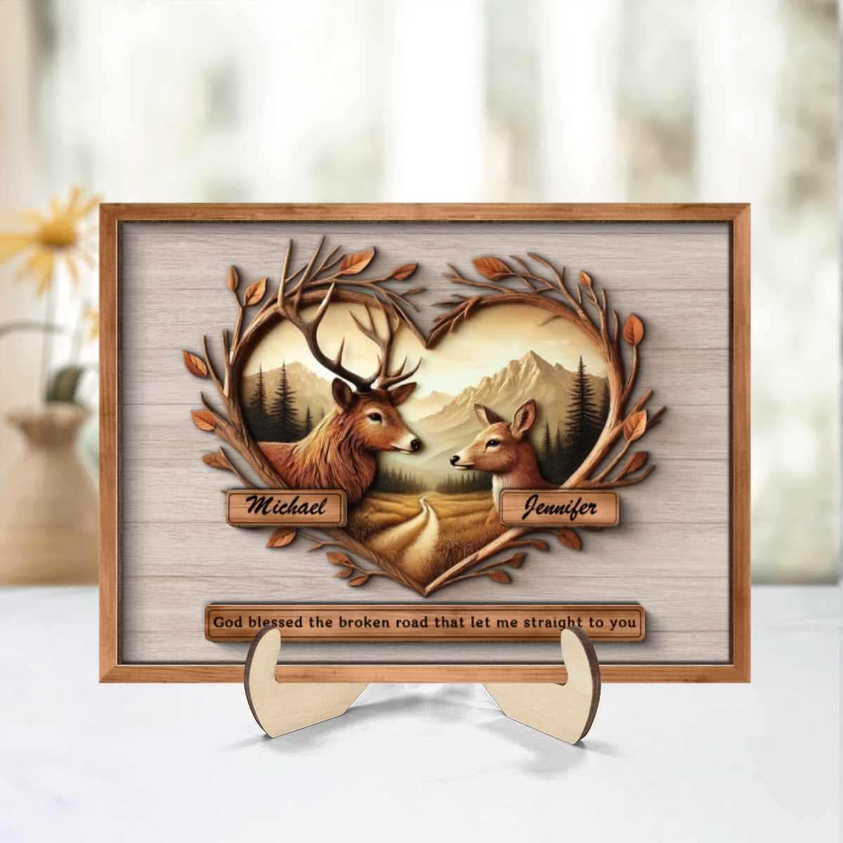 God Blessed The Broken Road That Let Me Straight To You Deer Love Scenery Poster, Best Couple Personalized Home Bedroom Decor, Gift For Couples, For Her, For Him