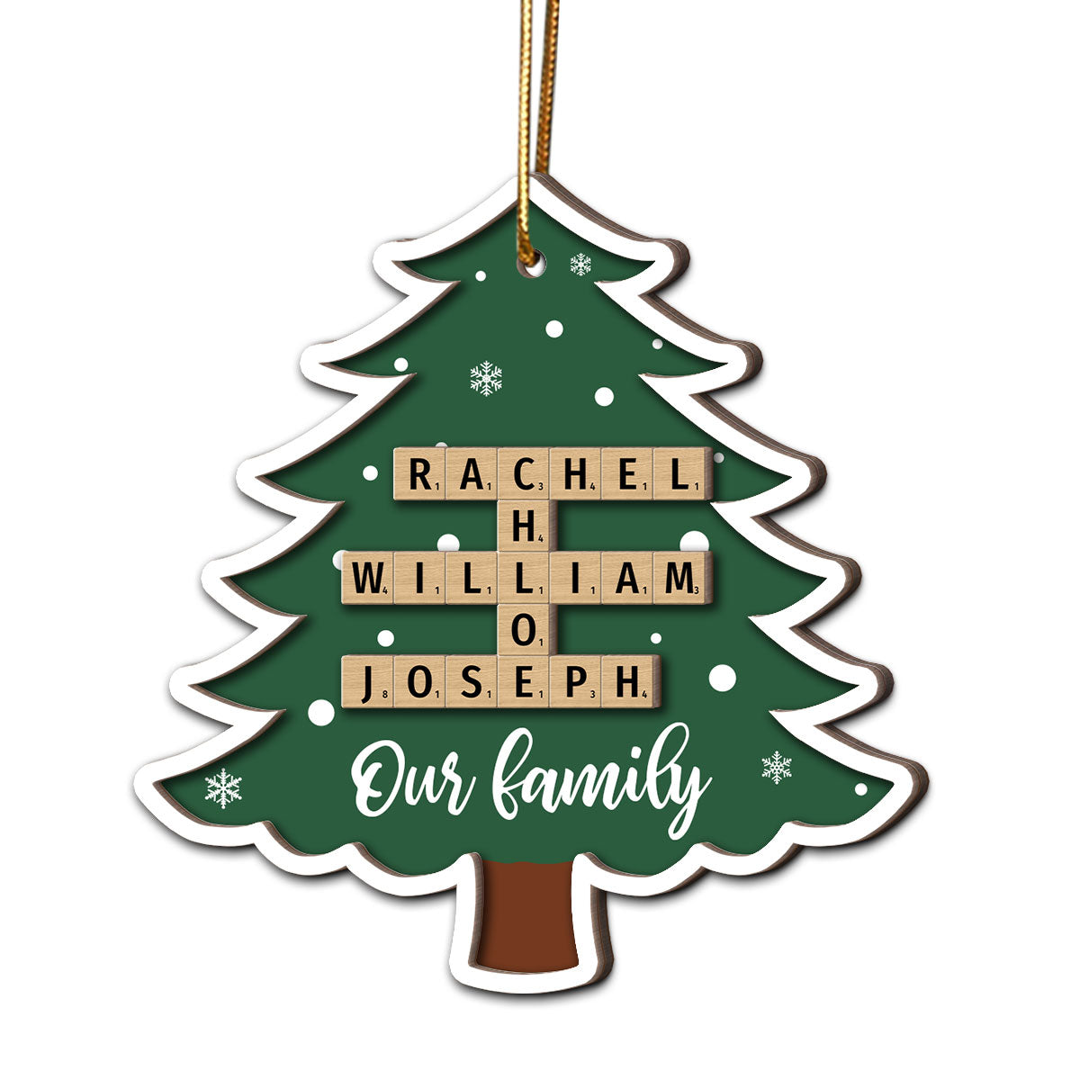 Family Names Puzzle Crossword In Christmas Tree Personalized 2-Layer Wooden Ornament, Christmas Gift For Family