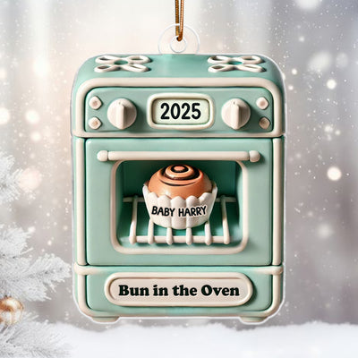 Cute Bun In The Oven Pregnancy Announcement Expecting Baby Arriving Christmas 3D Effect Personalized Acrylic Ornament