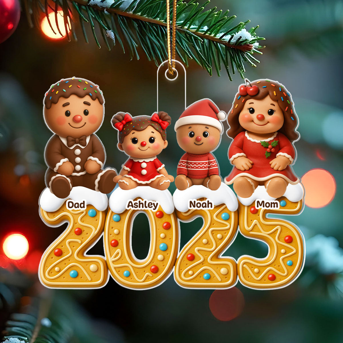 Gingerbread Family 2025 - Personalized Acrylic Ornament - Festive Christmas Decor
