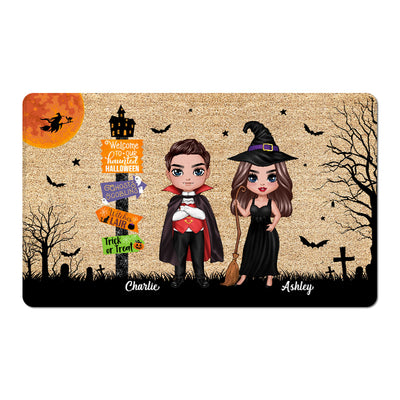 Welcome To Our Haunted House Couple Halloween Personalized Doormat