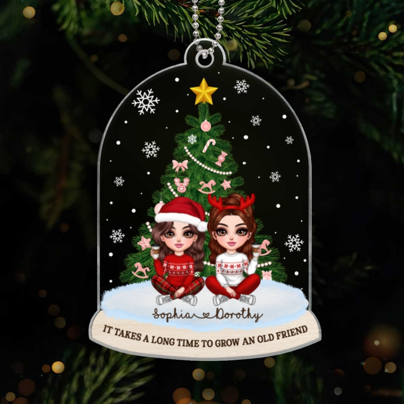 Pretty Besties Sisters Friends Christmas Tree In Dome Shaped Personalized Acrylic Ornament
