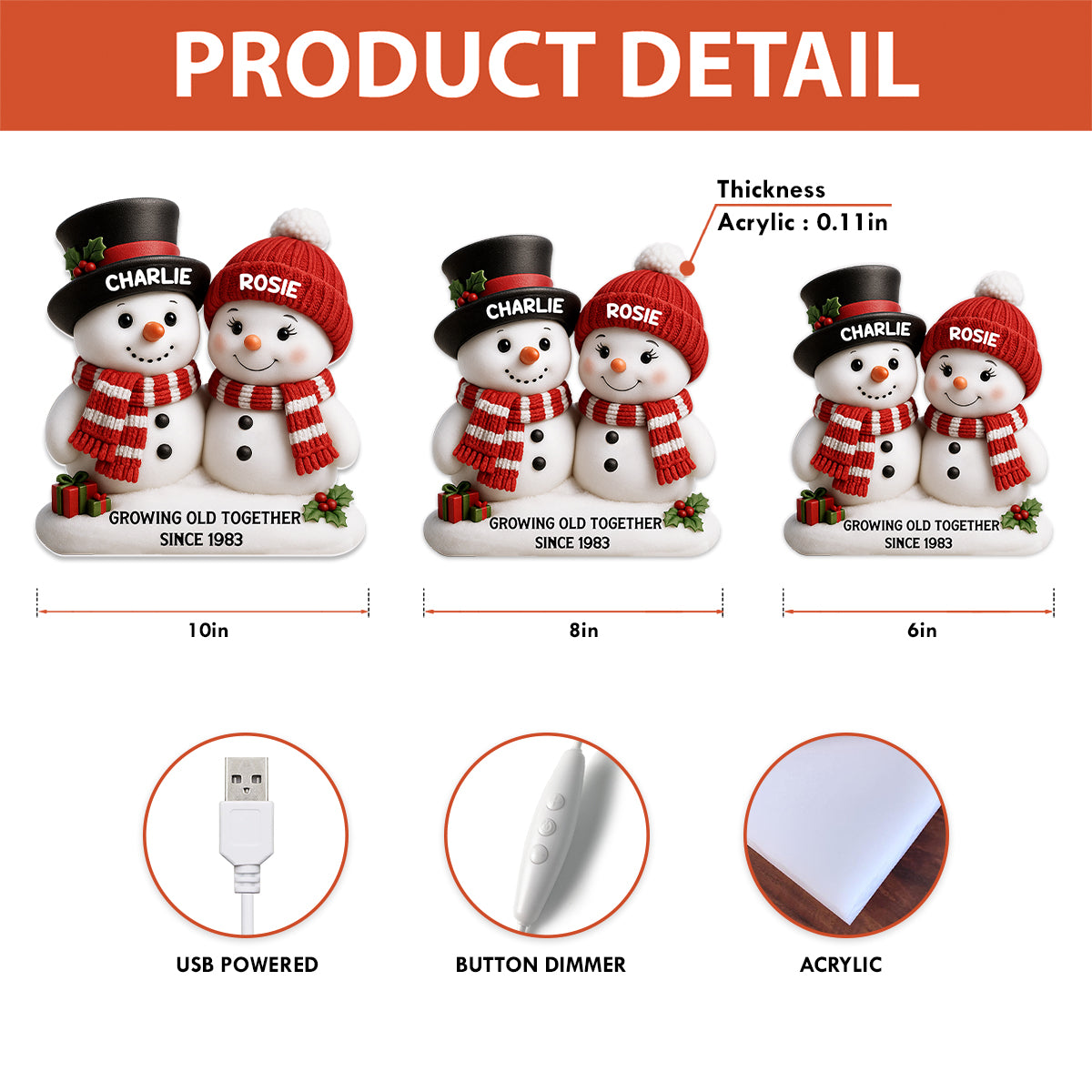 Christmas Snowman Couple Growing Old Together - Personalized Light Box - Gift For Couple